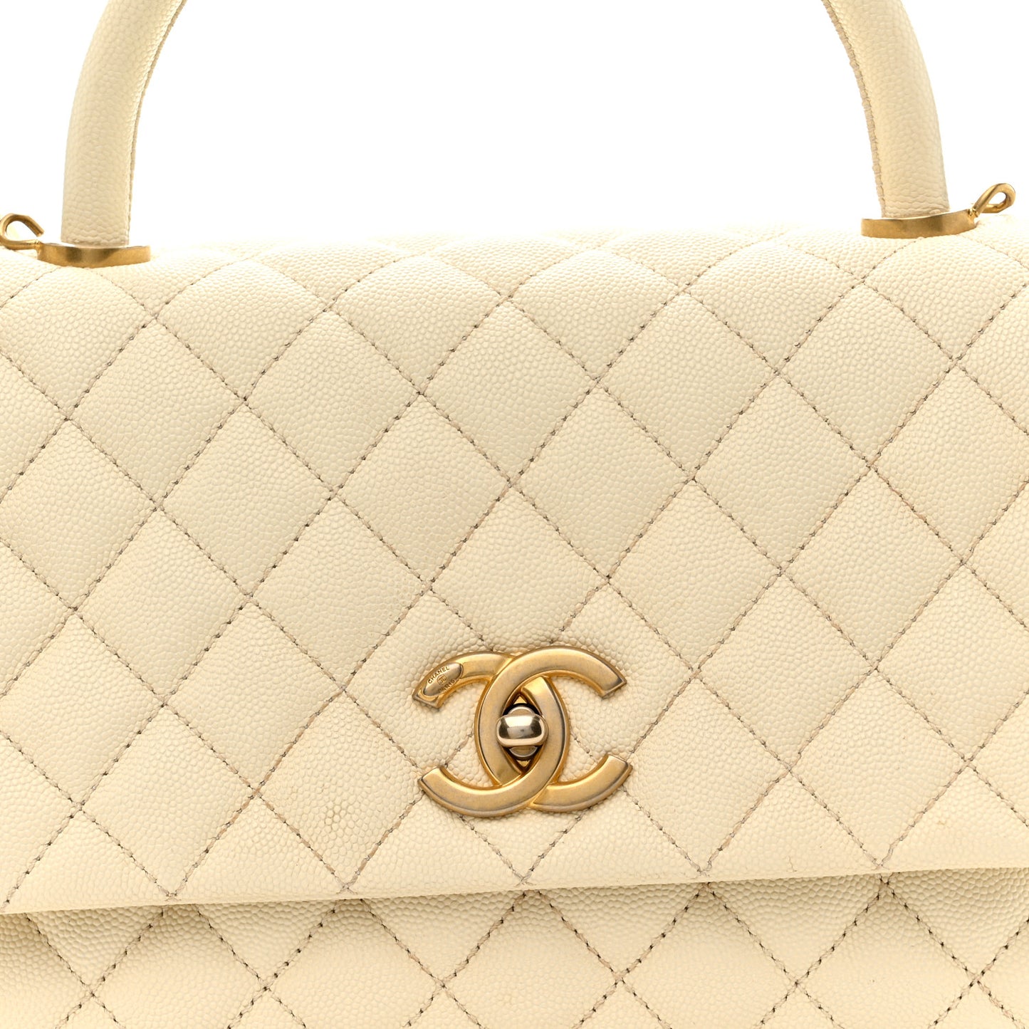 Caviar Quilted Small Coco Handle Flap White
