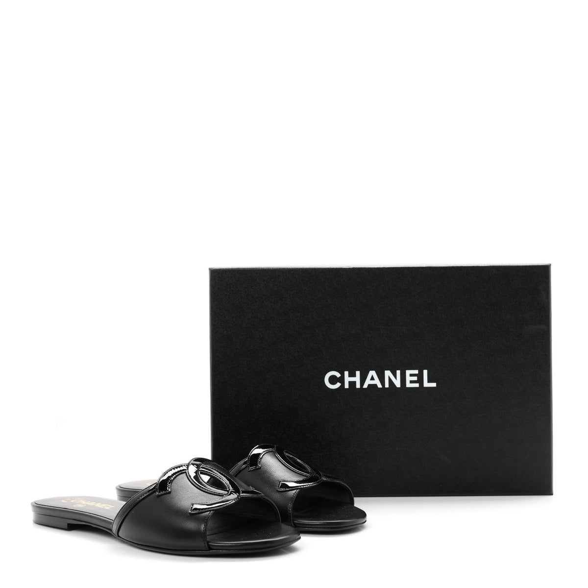 Chanel Lambskin Patent Calfskin CC Cutout Mules 39.5 Black 10 of 10