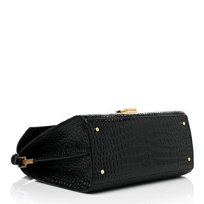 Saint Laurent Calfskin Crocodile Embossed Medium Classic Monogram Cassandra Top Handle Black 4 of 19