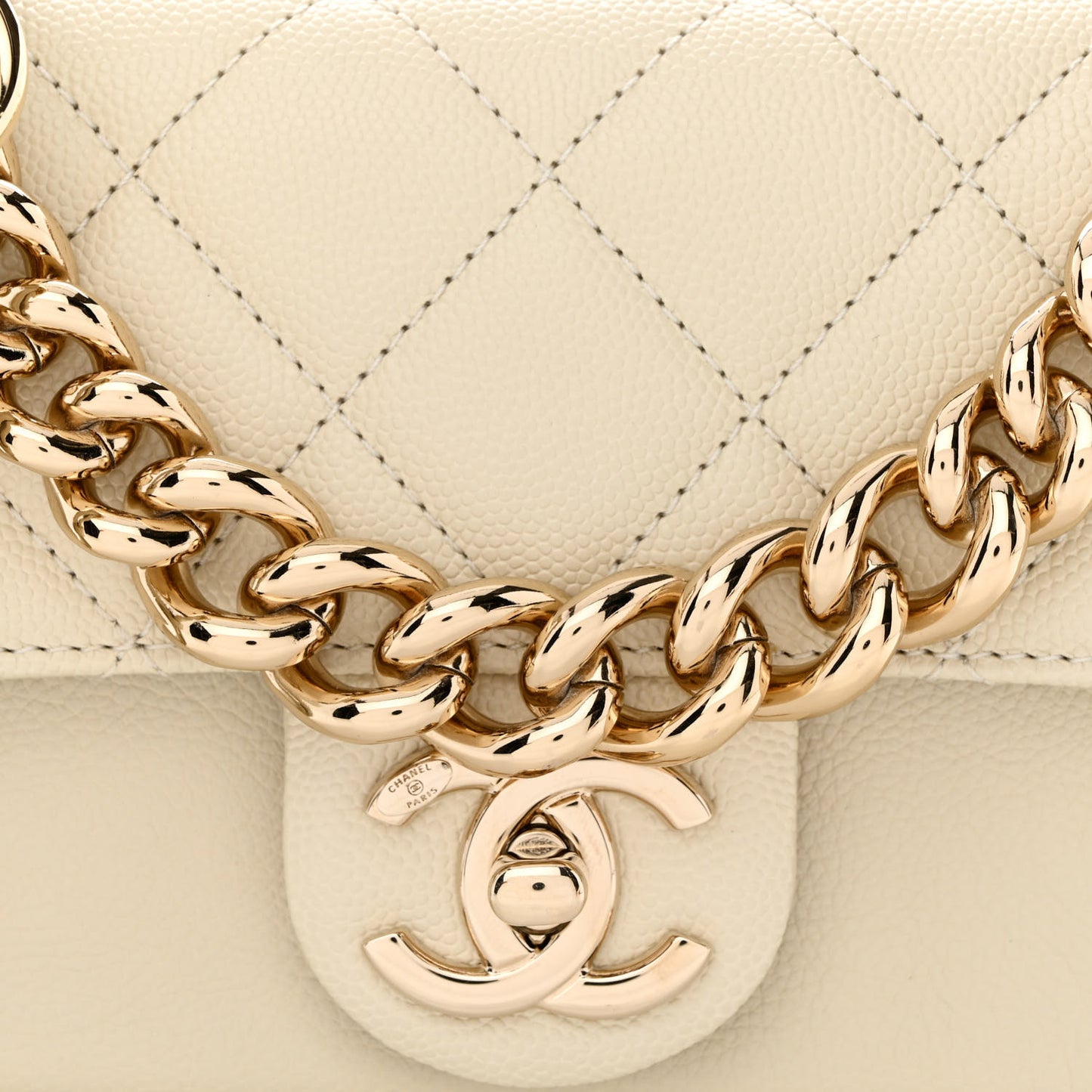 Caviar Quilted Mini Studded Flap White