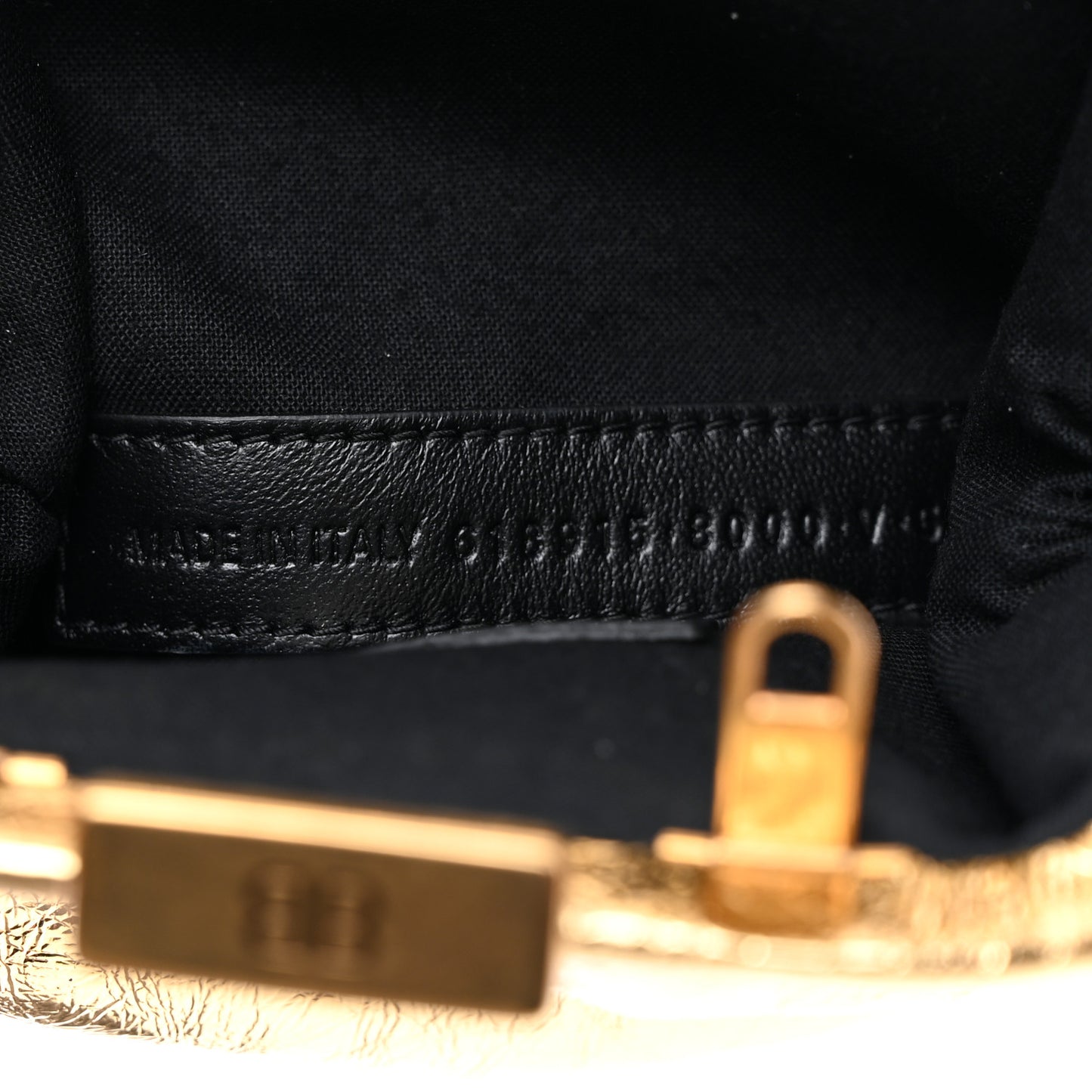 Metallic Textured Calfskin Logo Cloud Coin Purse With Strap Gold