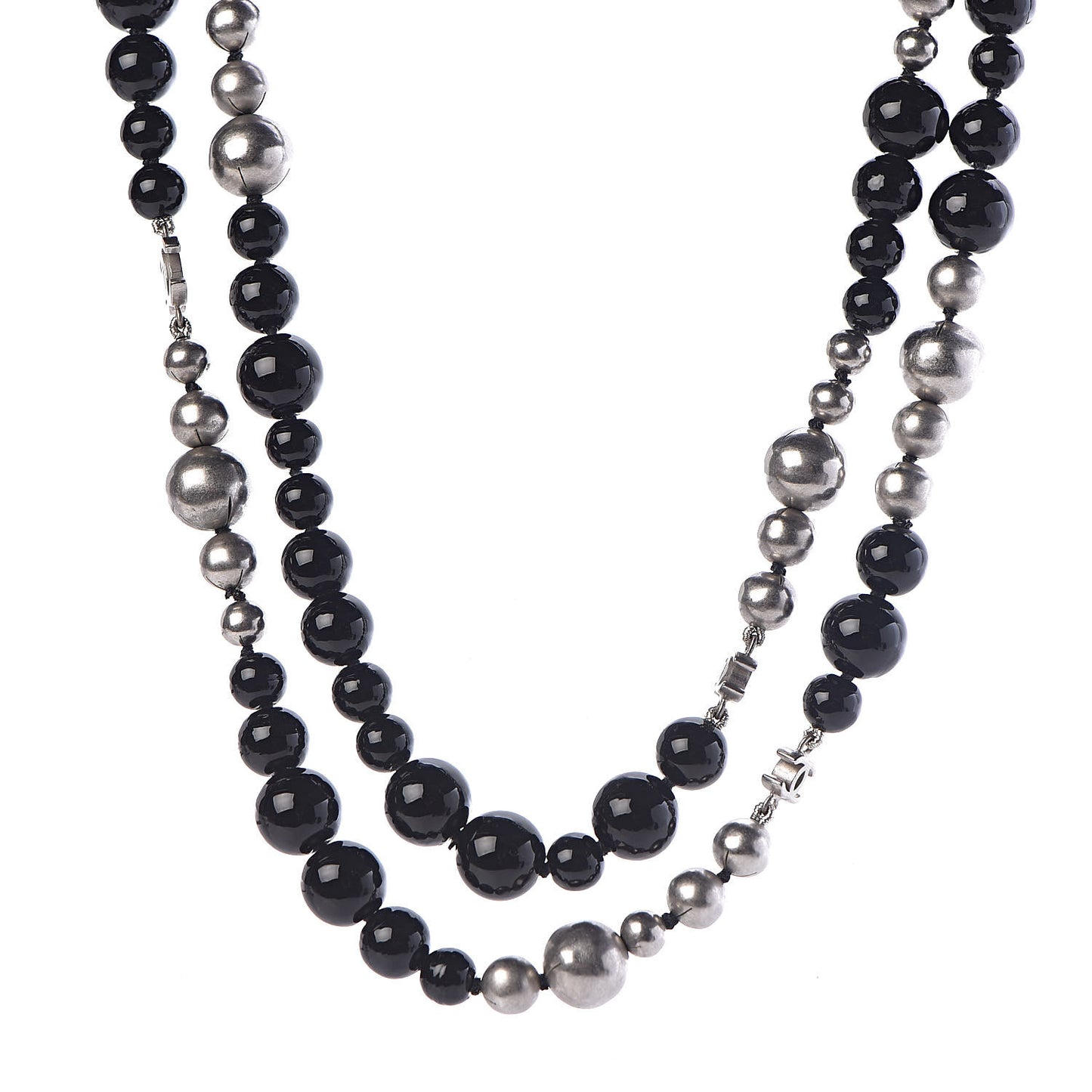 Pearl Beaded CC Long Necklace Black
