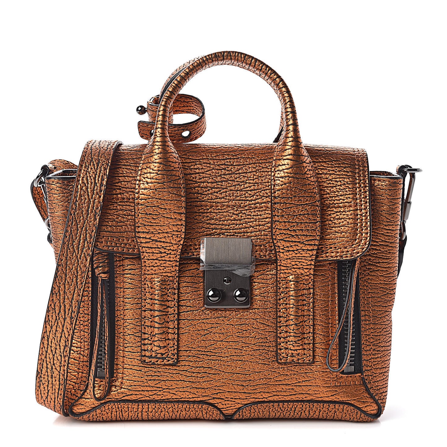 3.1 Metallic Textured Calfskin Mini Pashli Satchel Copper