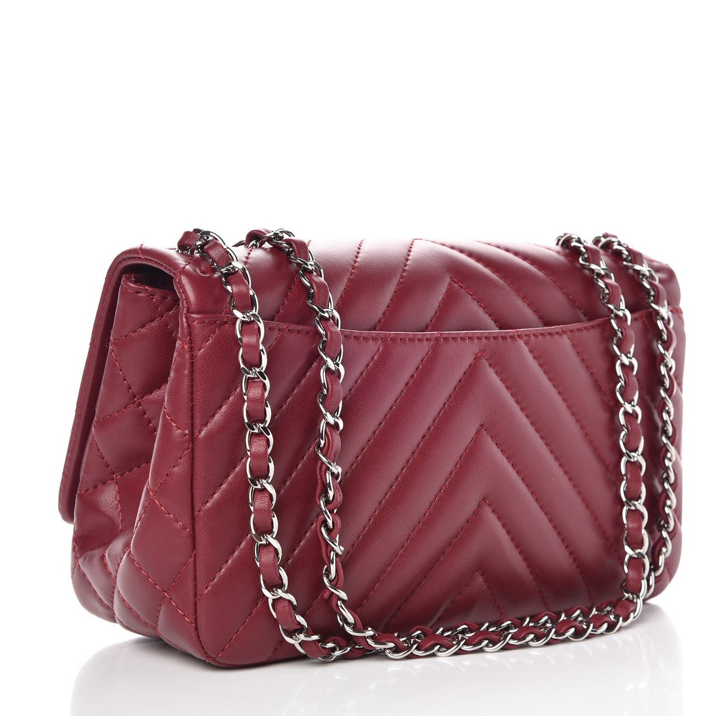 Lambskin Surpique Chevron Medium Single Flap Dark Red