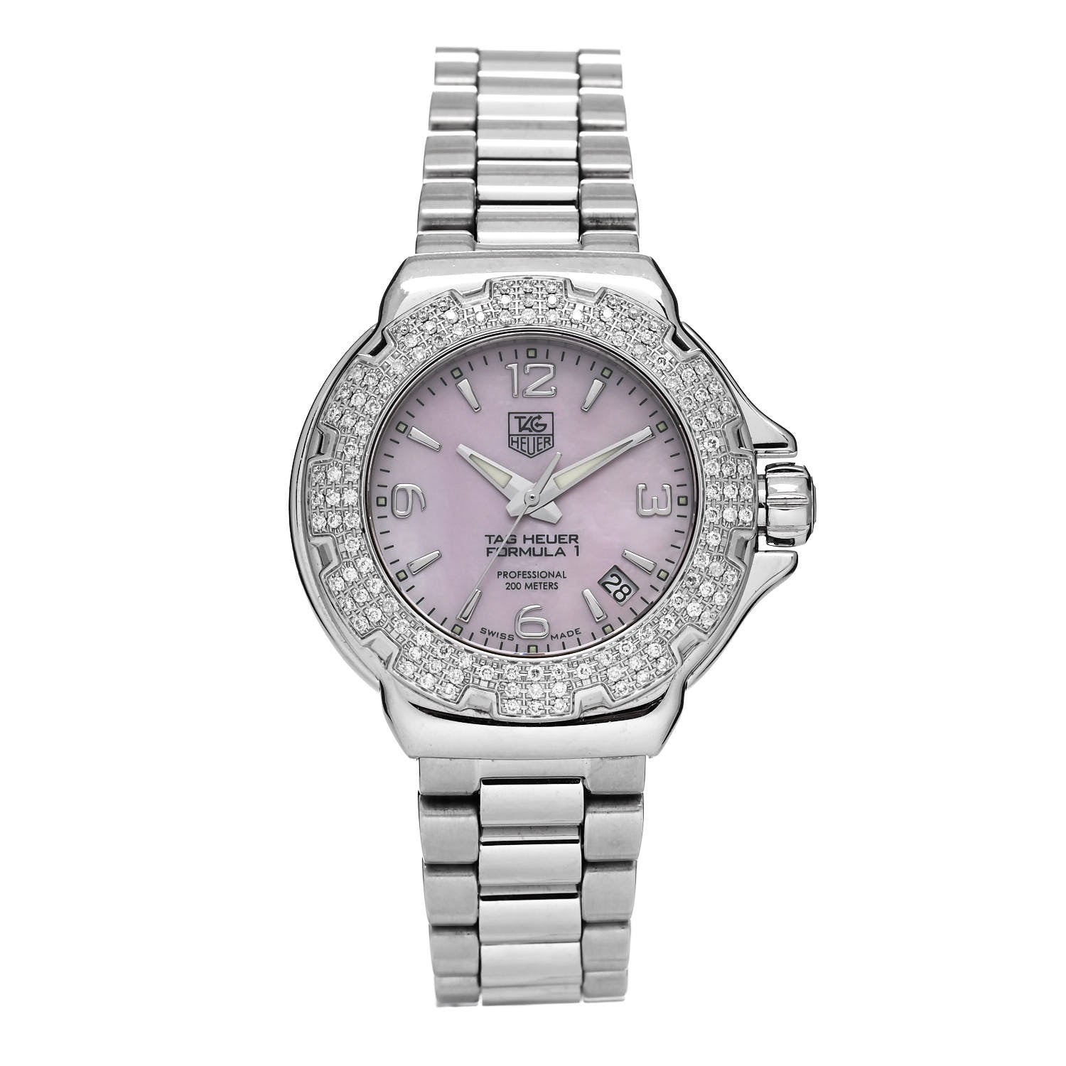 Tag Heuer Stainless Steel Diamond Bezel Pink Mother of Pearl 36mm Formula 1 Lady Quartz Watch WAC1216-0 1 of 4
