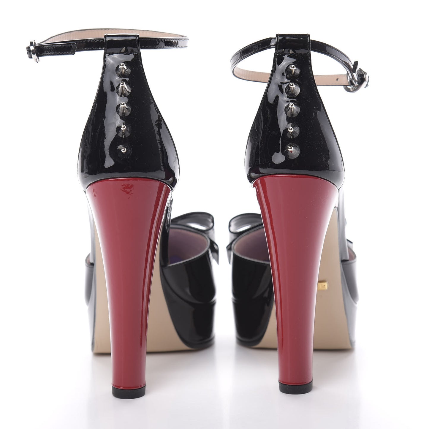 Patent Crystal GG Bow Sadie Spike Ankle Strap d'Orsay Platform High Heel Pumps 36 Black