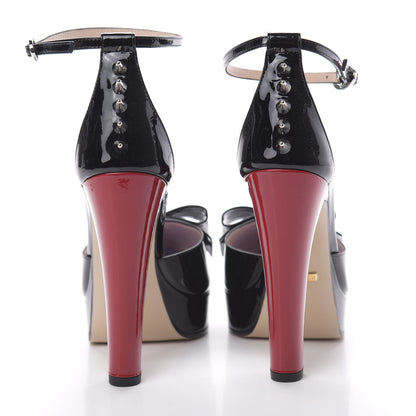 Gucci Patent Crystal GG Bow Sadie Spike Ankle Strap d'Orsay Platform High Heel Pumps 36 Black 5 of 10