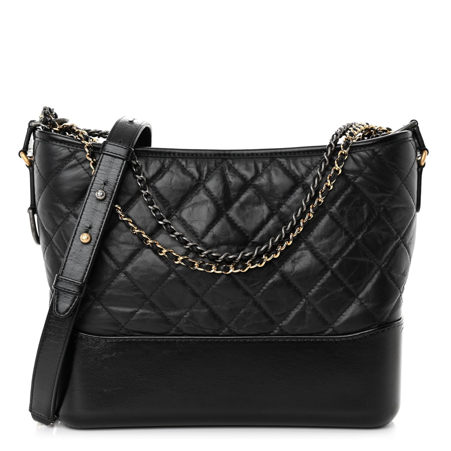 Aged Calfskin Quilted Medium Gabrielle Hobo Black