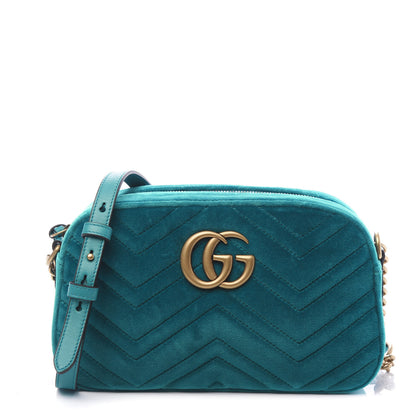 Gucci Velvet Matelasse Small GG Marmont Chain Shoulder Bag Pavone Cyan 1 of 10