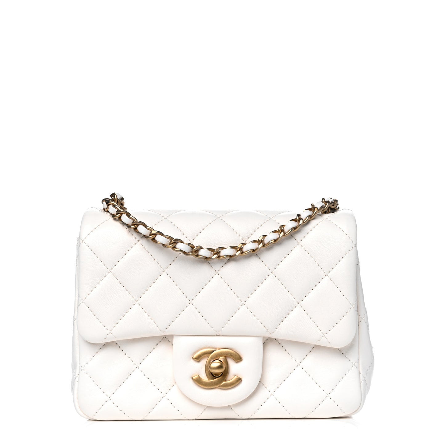 Lambskin Quilted Mini Pearl Crush Flap White