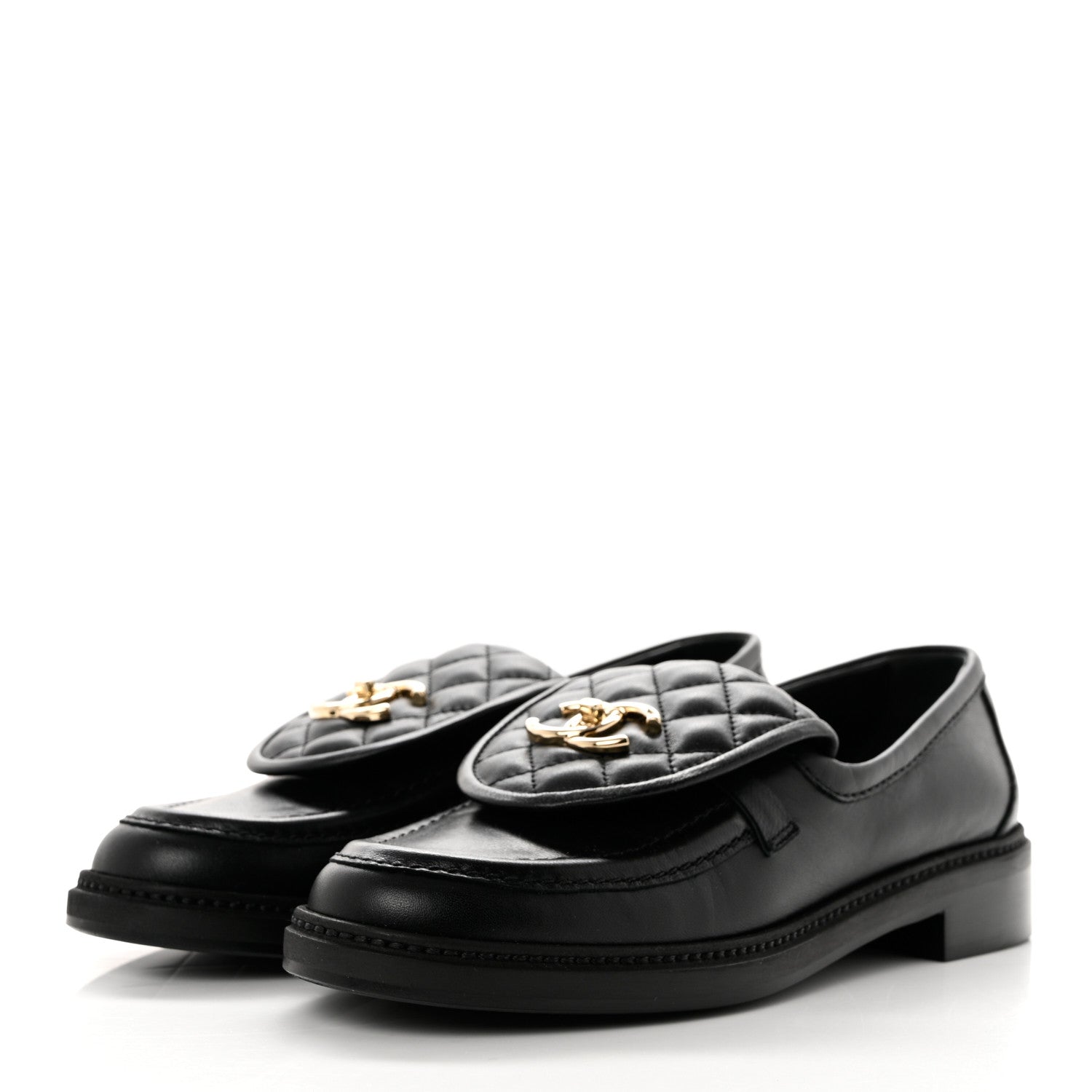 Chanel Lambskin Quilted CC Turnlock Loafers 38 Black 3 of 9