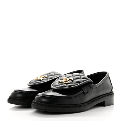 Chanel Lambskin Quilted CC Turnlock Loafers 38 Black 3 of 9