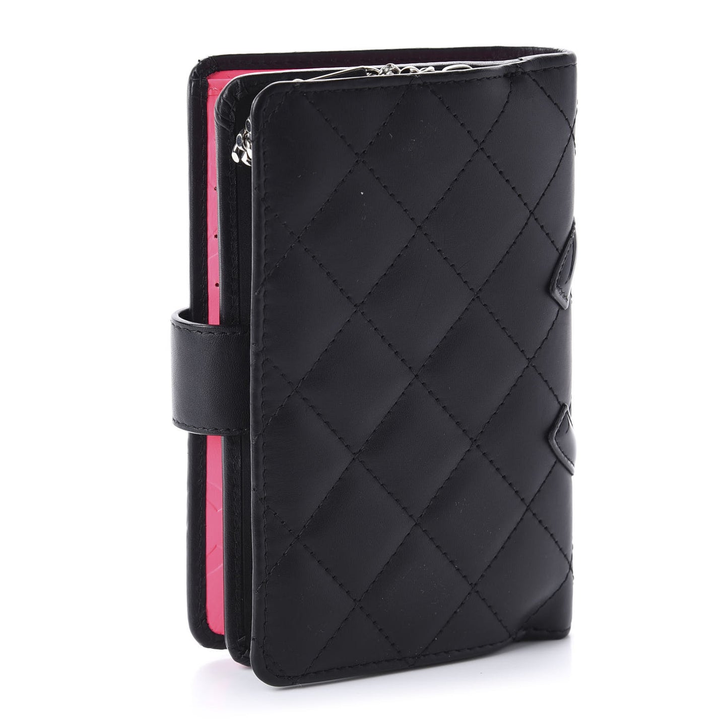 Calfskin Quilted Cambon Zipped Pocket Wallet Black