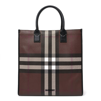 Burberry E-Canvas Denny Check Tote Brown 1 of 9