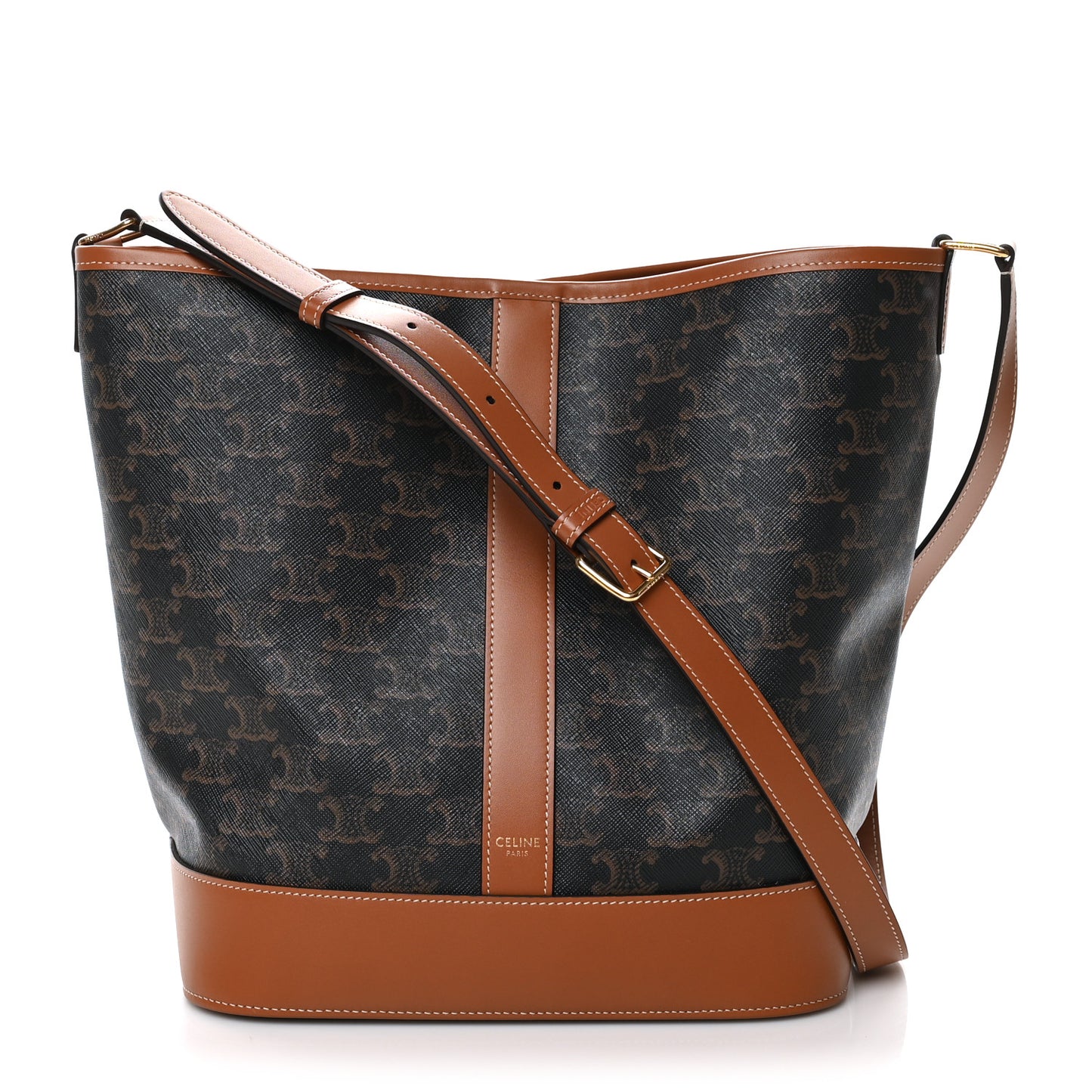 Triomphe Canvas Calfskin Medium Bucket Bag Tan