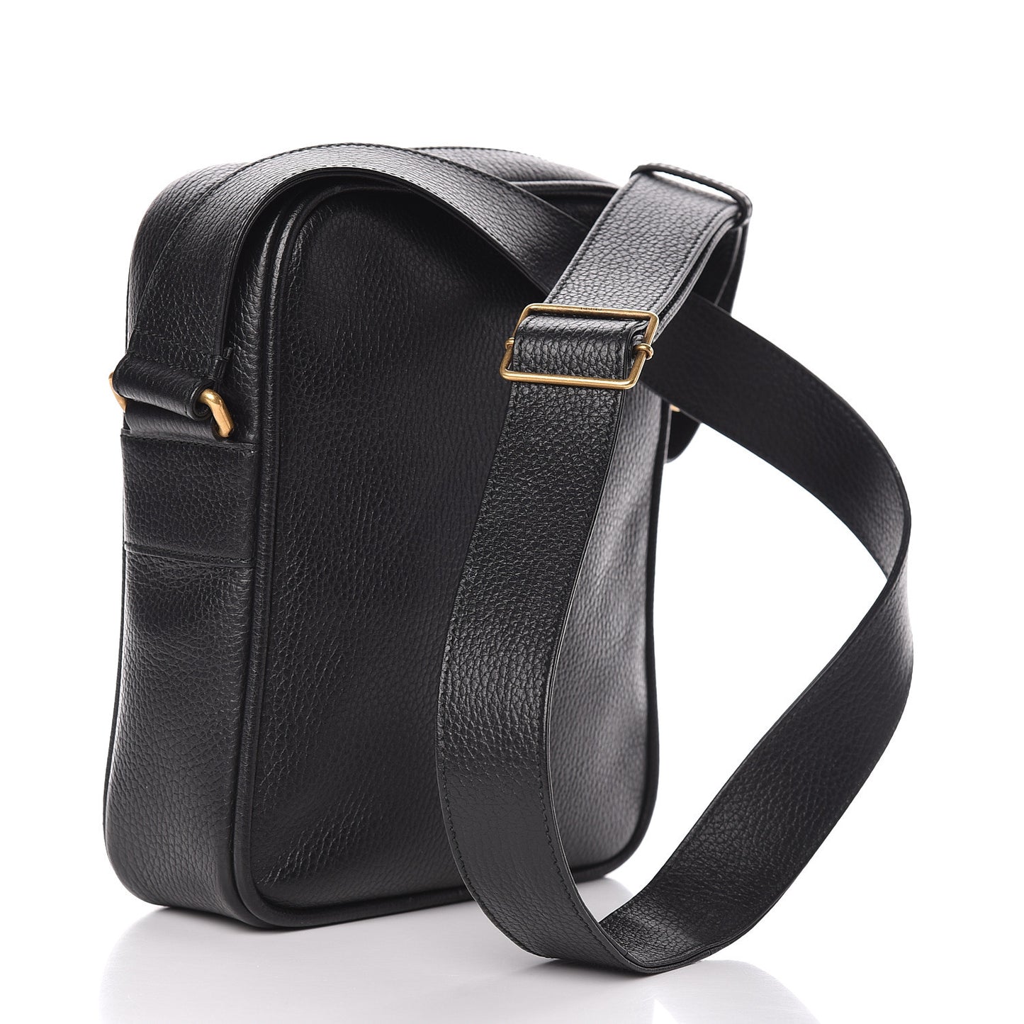 Grained Calfskin Logo Messenger Bag Black