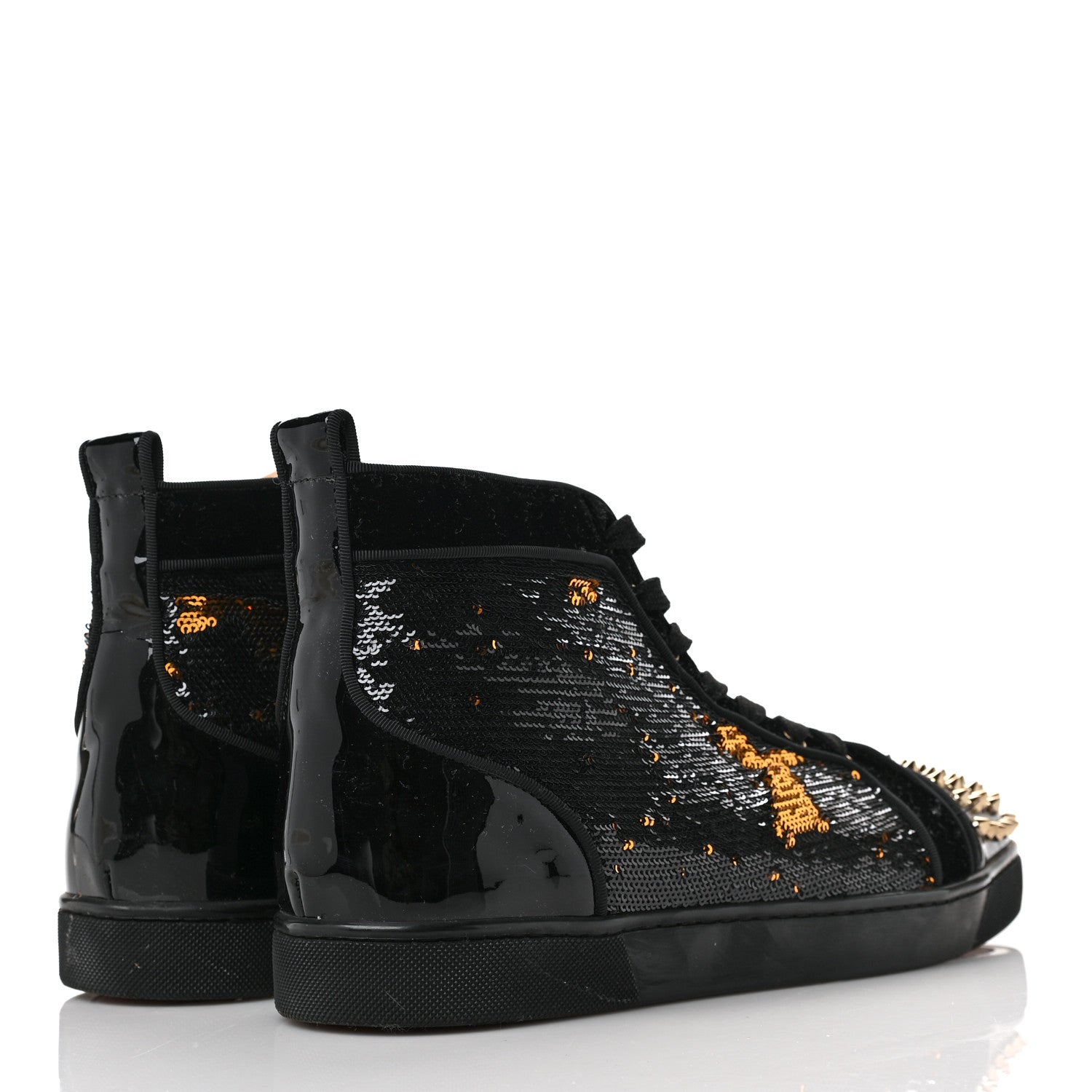 Christian Louboutin Sequin Patent Mens Louis Spikes Orlato Flat Sneakers 45 Black Gold Bronzo 4 of 7
