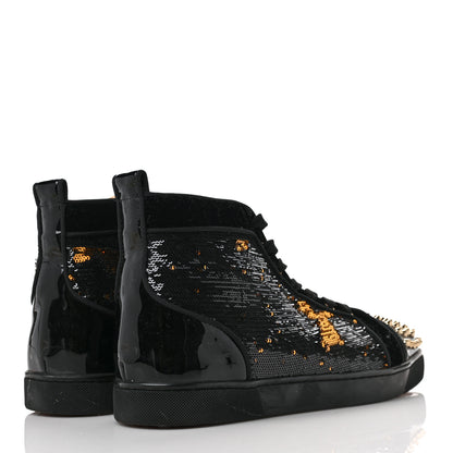 Christian Louboutin Sequin Patent Mens Louis Spikes Orlato Flat Sneakers 45 Black Gold Bronzo 4 of 7