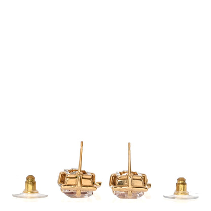Chanel Crystal Tweed CC Drop Earrings Pink Gold 3 of 5