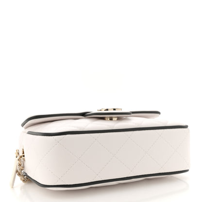 Chanel Lambskin Resin Quilted Chain Camera Bag White Black 4 of 10
