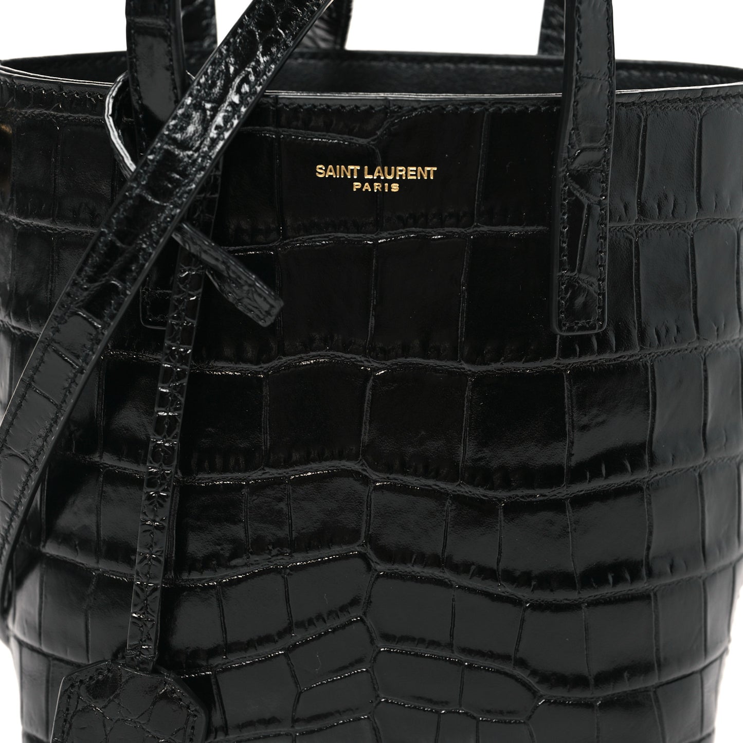 Calfskin Crocodile Embossed Paris Mini Toy Shopper Tote Black