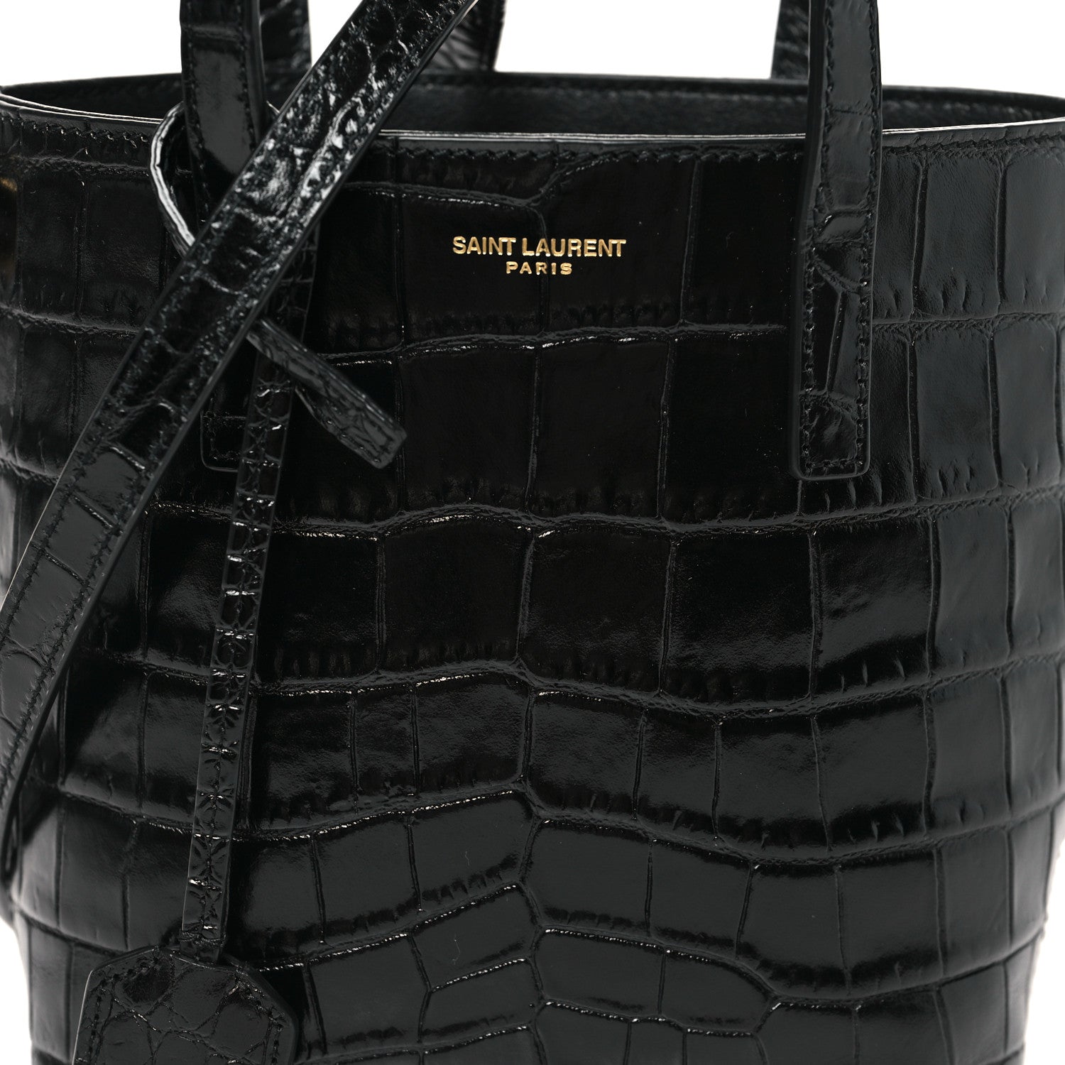 Saint Laurent Calfskin Crocodile Embossed Paris Mini Toy Shopper Tote Black 8 of 12