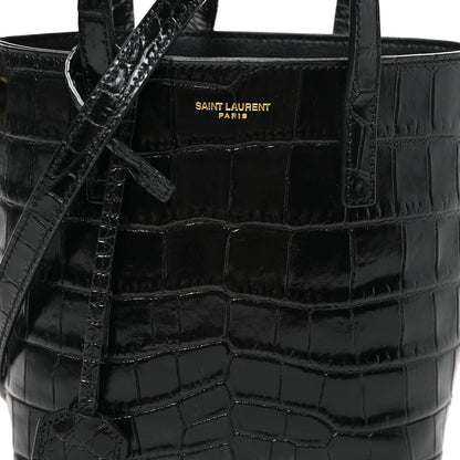 Saint Laurent Calfskin Crocodile Embossed Paris Mini Toy Shopper Tote Black 8 of 12