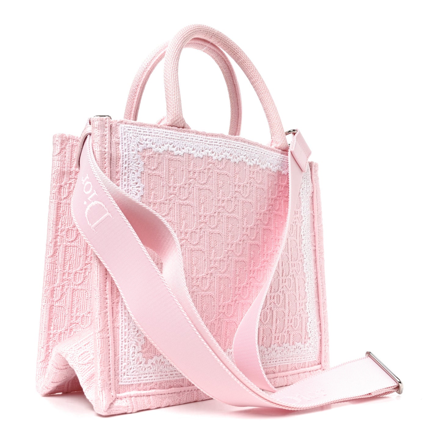 Cotton Toile De Jouy Oblique Embroidered Dior Medaillon Small Book Tote With Strap Soupir Pink White