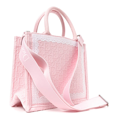 Christian Dior Cotton Toile De Jouy Oblique Embroidered Dior Medaillon Small Book Tote With Strap Soupir Pink White 3 of 10