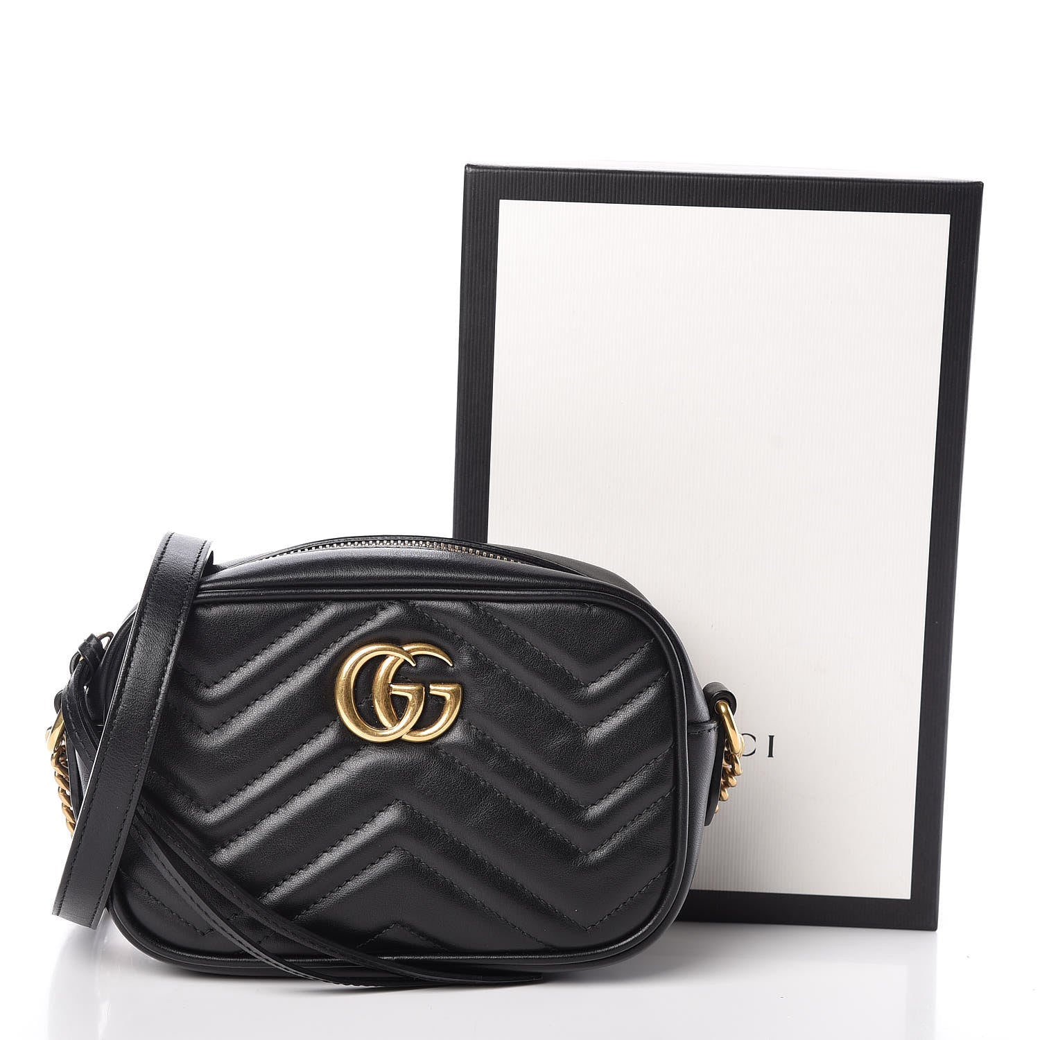 Gucci Calfskin Matelasse Mini GG Marmont Chain Shoulder Bag Black 10 of 10