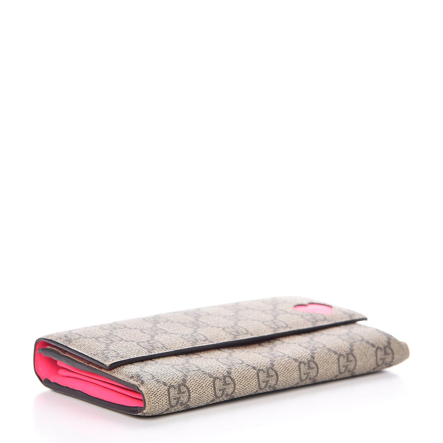 GG Supreme Monogram Continental Heart Wallet Fluorescent Fuchsia