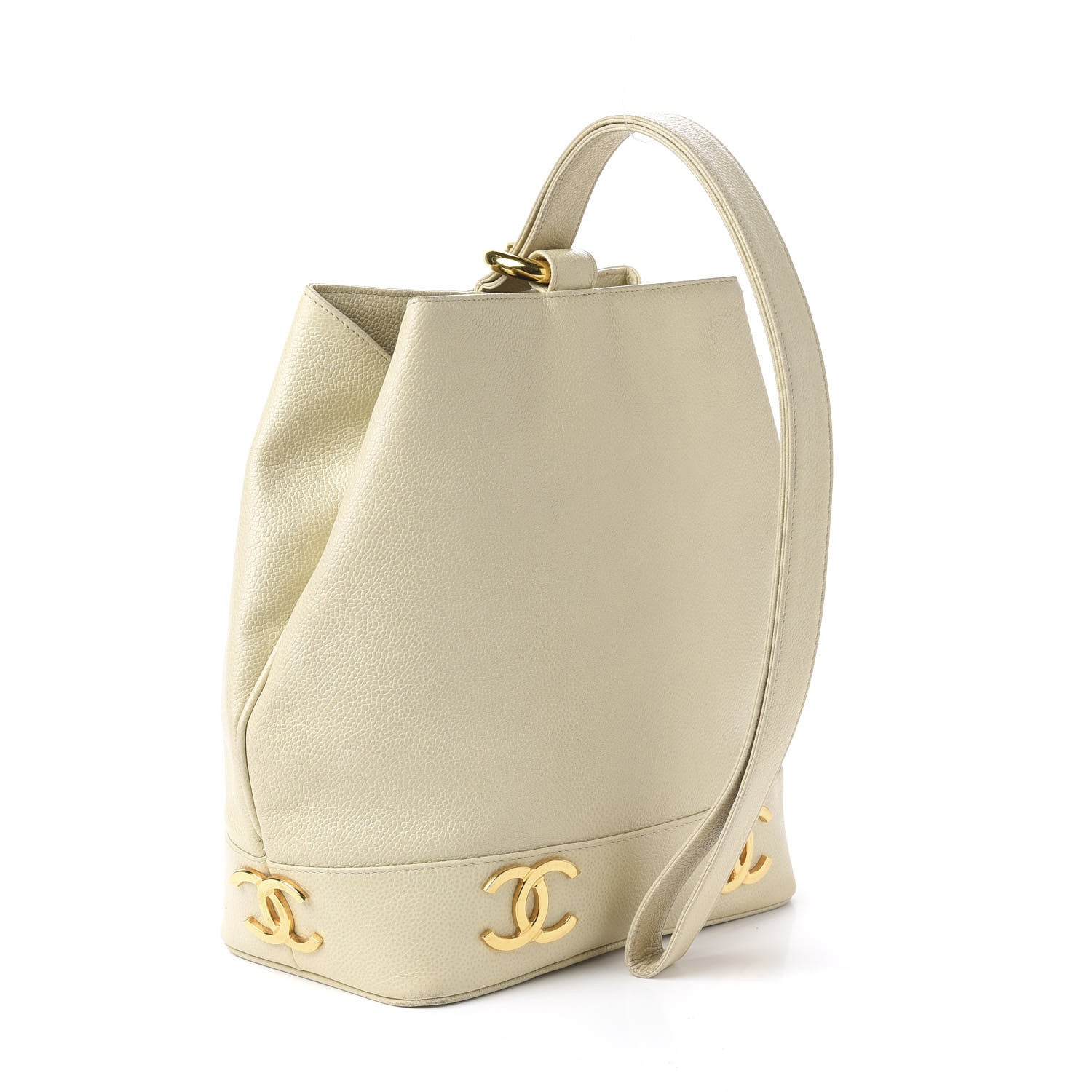 Chanel Caviar CC Bucket Shoulder Bag White 2 of 12