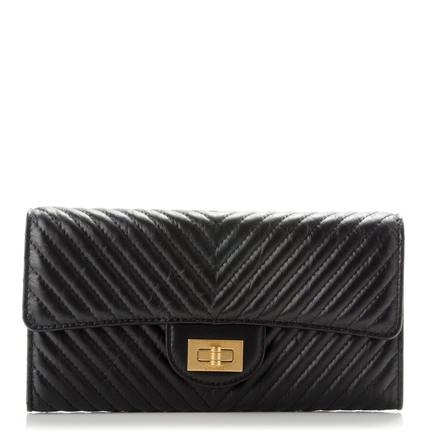 Chanel Calfskin Chevron Quilted 2.55 Reissue Flap Wallet Black 1 of 8