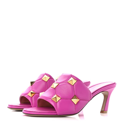 Valentino Garavani Nappa Quilted Roman Stud 65mm Slide Sandals 39 Radiant Orchid 3 of 8