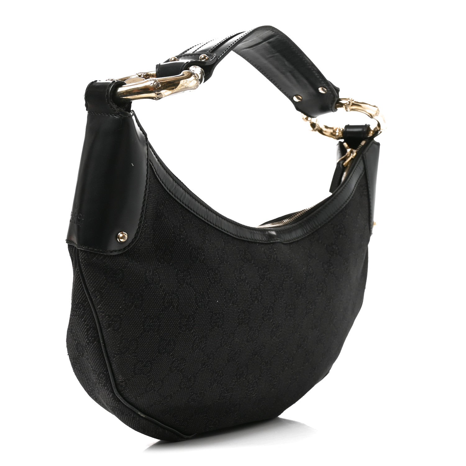 Gucci Monogram Half Moon Bamboo Ring Hobo Black 3 of 10
