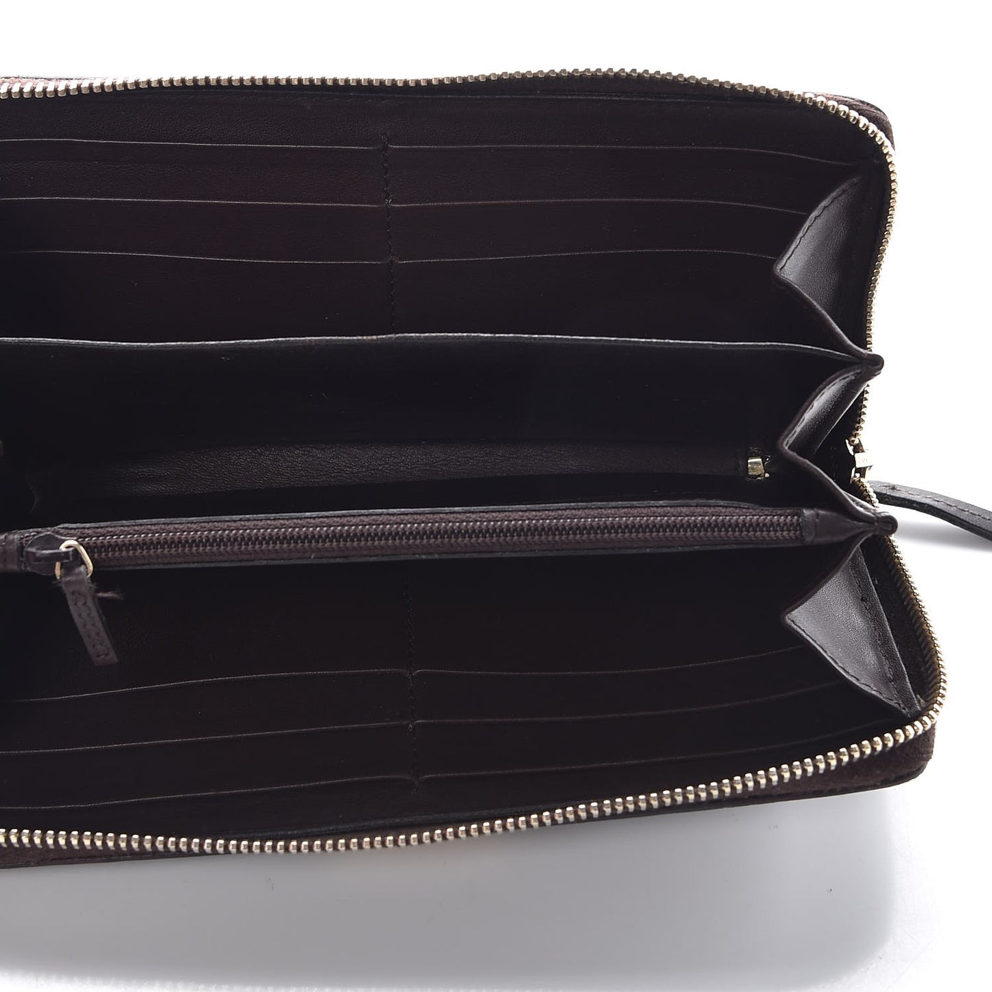 Guccissima Margaux Calfskin Metal Bar Zip Around Wallet Chocolate