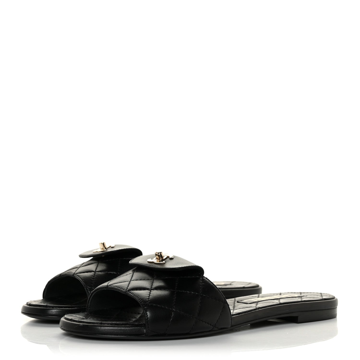 Chanel Lambskin Quilted CC Turnlock Sandals 38 Black 3 of 9