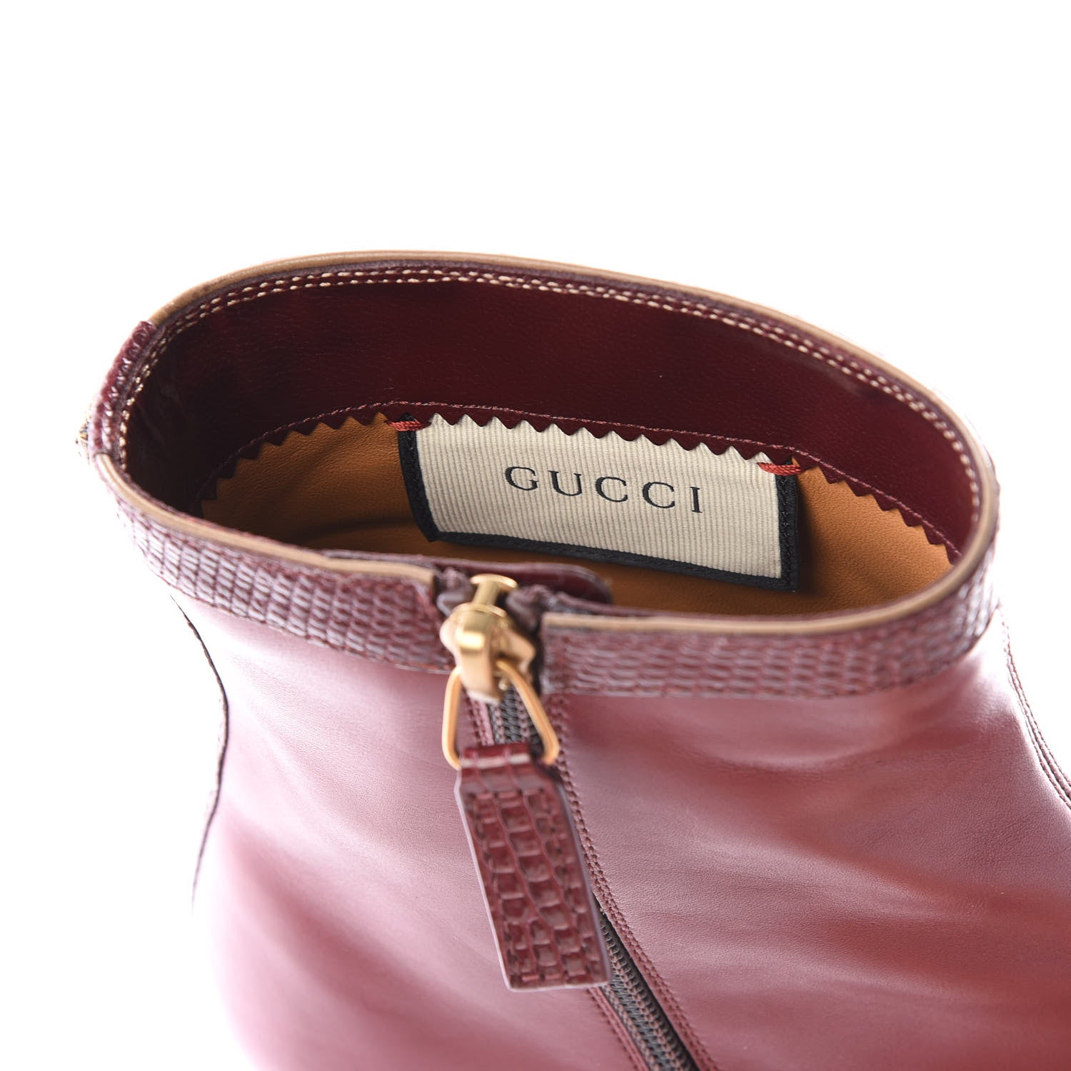 Gucci Calfskin Malaga Kid Lizard Web Dragon Embroidered Ankle Boots 7 Bordeaux 7 of 10