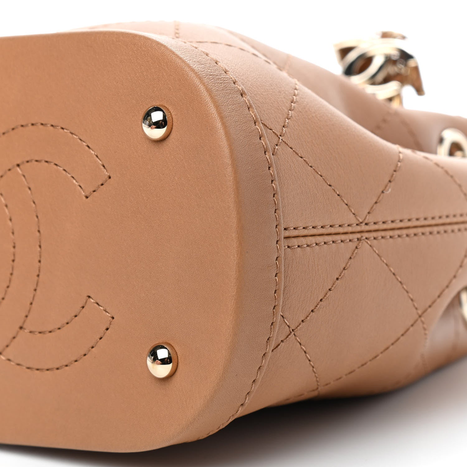 Chanel Calfskin Stitched Chain Bucket Bag Camel 9 of 9