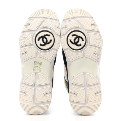Chanel Nylon Calfskin Suede CC Womens Sneakers 38 Navy White Orange Black 5 of 7