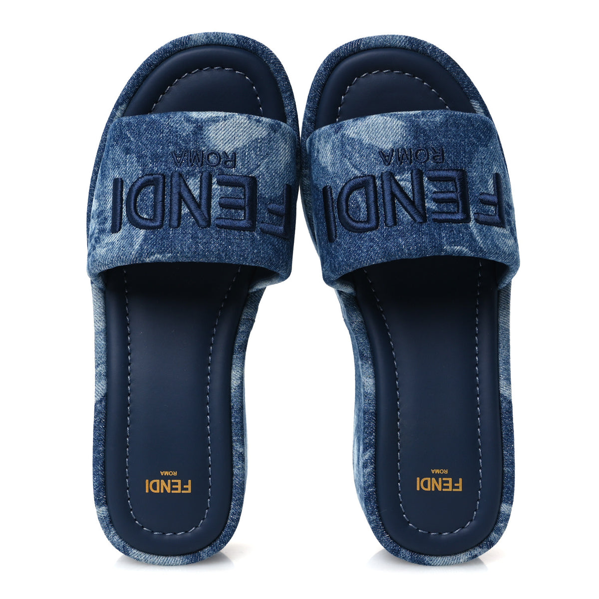 Denim Sea Garden Logo Sunshine Flatform Slide Sandals 37 Blue Medium Dark Blue