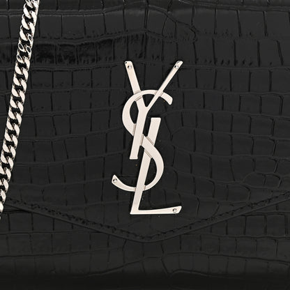 Saint Laurent Calfskin Crocodile Embossed Monogram Uptown Chain Wallet Black 11 of 14