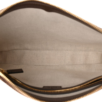 Gucci Monogram Jumbo GG Textured Dollar Calfskin Web Wristlet Messenger Bag  Camel Ebony New Acero 5 of 10