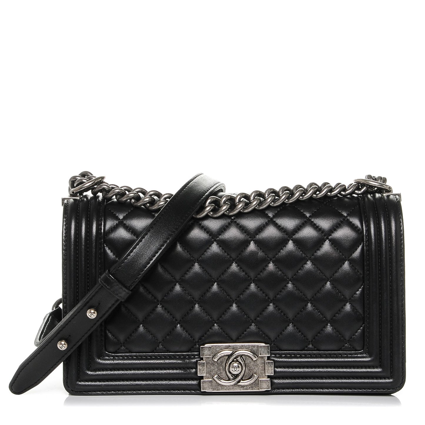 Lambskin Quilted Medium Boy Flap Black