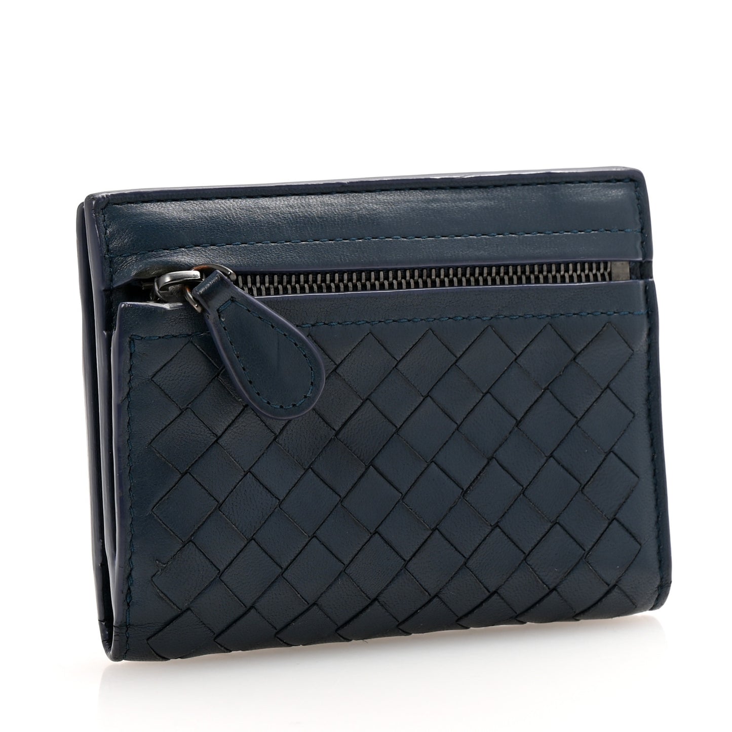 Nappa Intrecciato Bifold Zip Wallet Navy