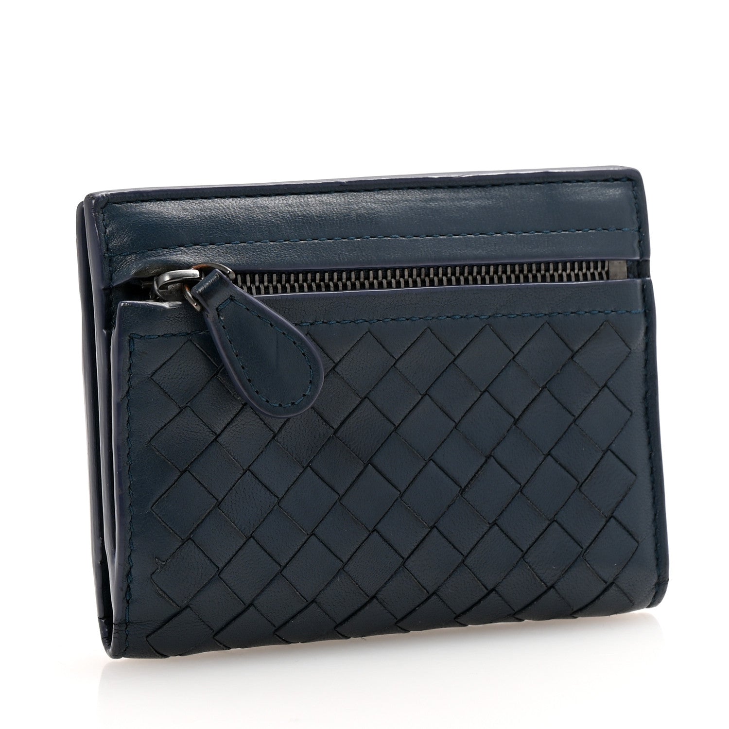 Bottega Veneta Nappa Intrecciato Bifold Zip Wallet Navy 3 of 10