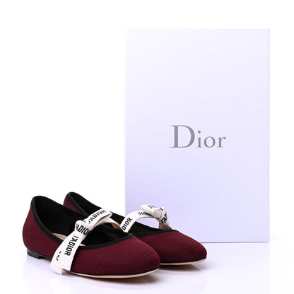 Christian Dior Fabric Ribbon Embroidered J'Adior Ballet Flats 38 Rouge Black 10 of 10