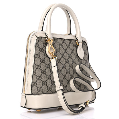 Gucci GG Supreme Monogram Azalea Calfskin Small Horsebit 1955 Top Handle Bag Beige Ebony Mystic White 2 of 8