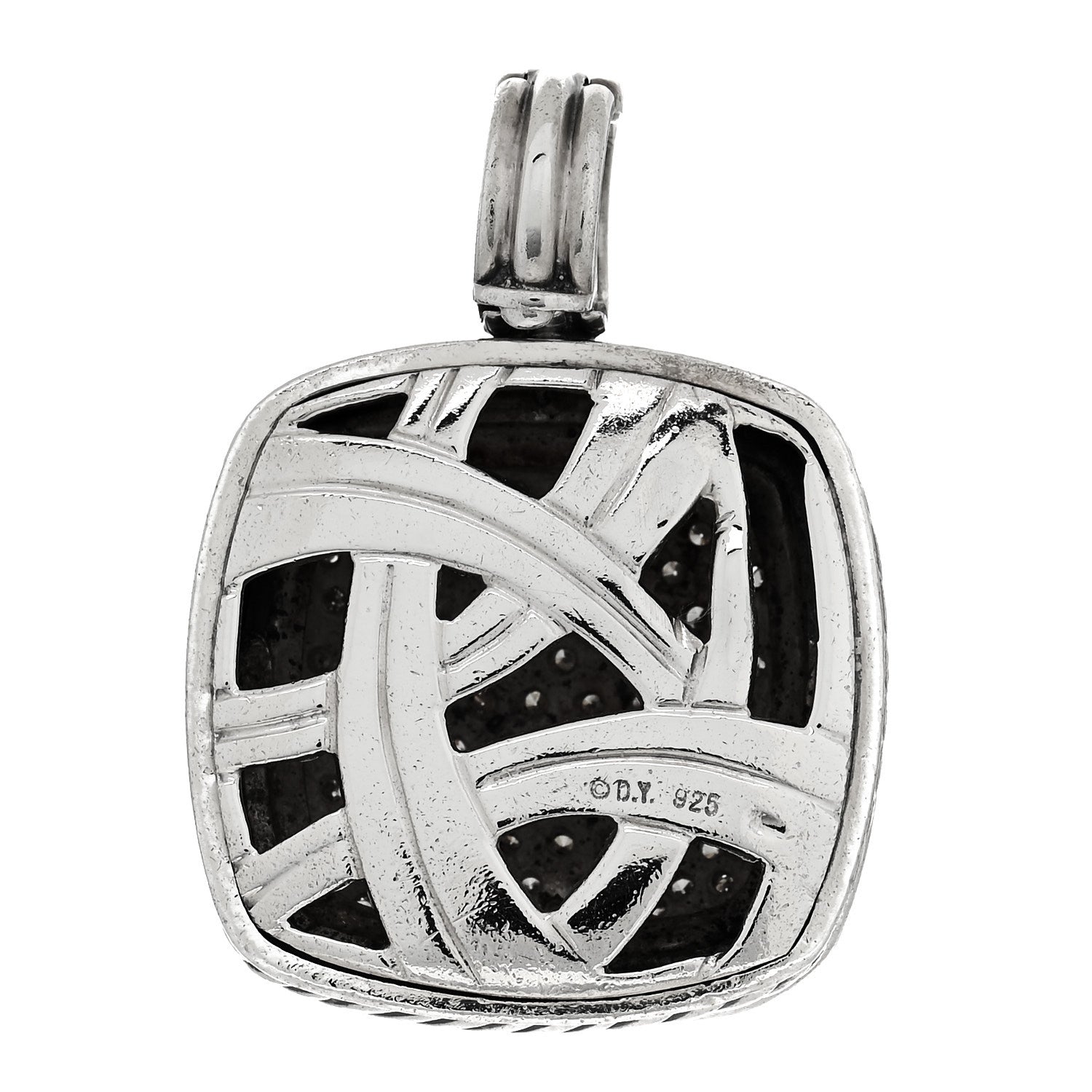 David Yurman Sterling Silver Black Diamond 18mm Albion Enhancer Pendant 3 of 5