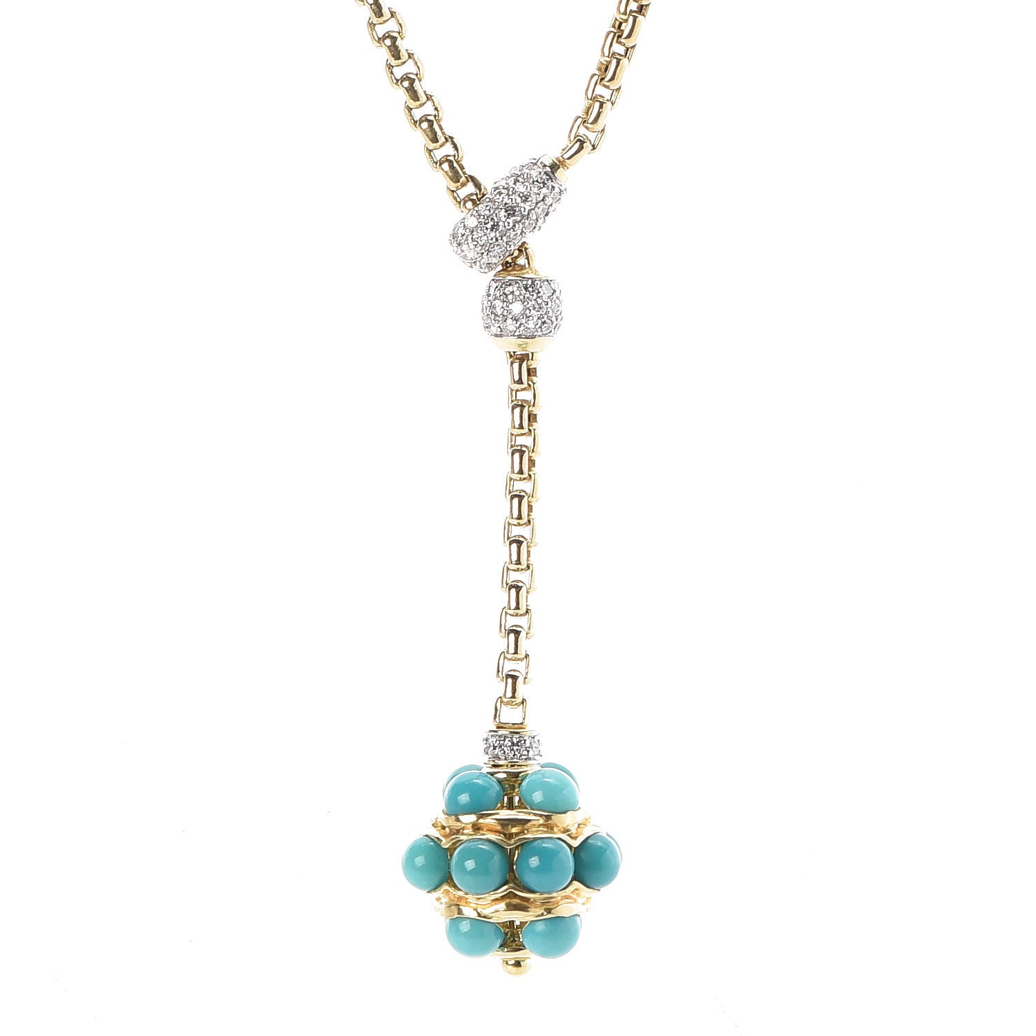 David Yurman 18K Yellow Gold Diamond Turquoise Lariat Necklace 7 of 7